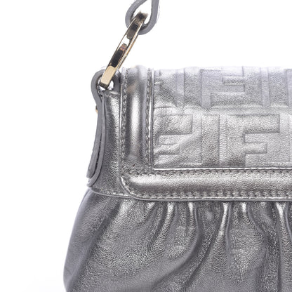 Fendi Metallic Calfskin FF Embossed Mini Chef Shoulder Bag Argento 11 of 11