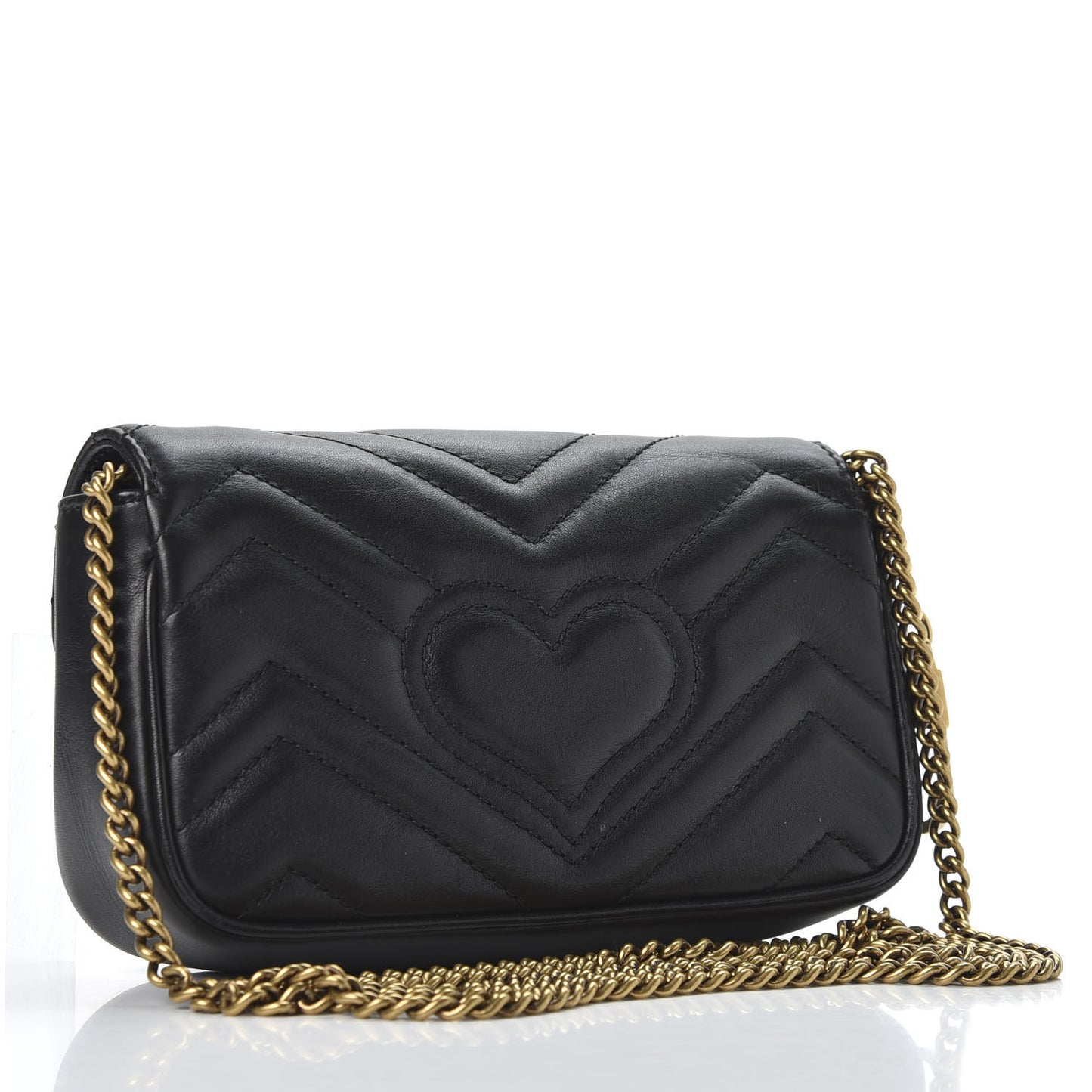 Calfskin Matelasse Super Mini GG Marmont Shoulder Bag Black