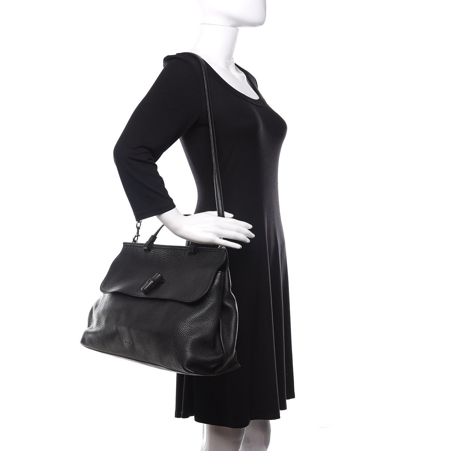 Gucci Pebbled Calfskin Large Bamboo Daily Top Handle Bag Black 2 of 11