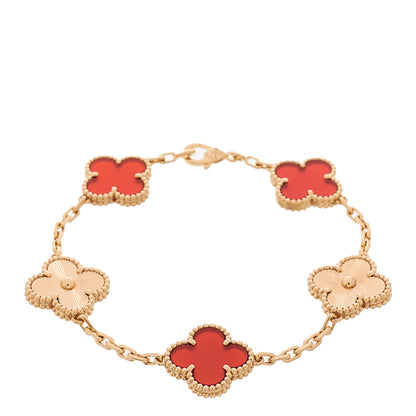 Van Cleef & Arpels 18K Rose Gold Carnelian 5 Motifs Guilloche Vintage Alhambra Bracelet 1 of 5