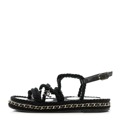 Chanel Lambskin Cord Chain CC Sandals 36 Black 1 of 12