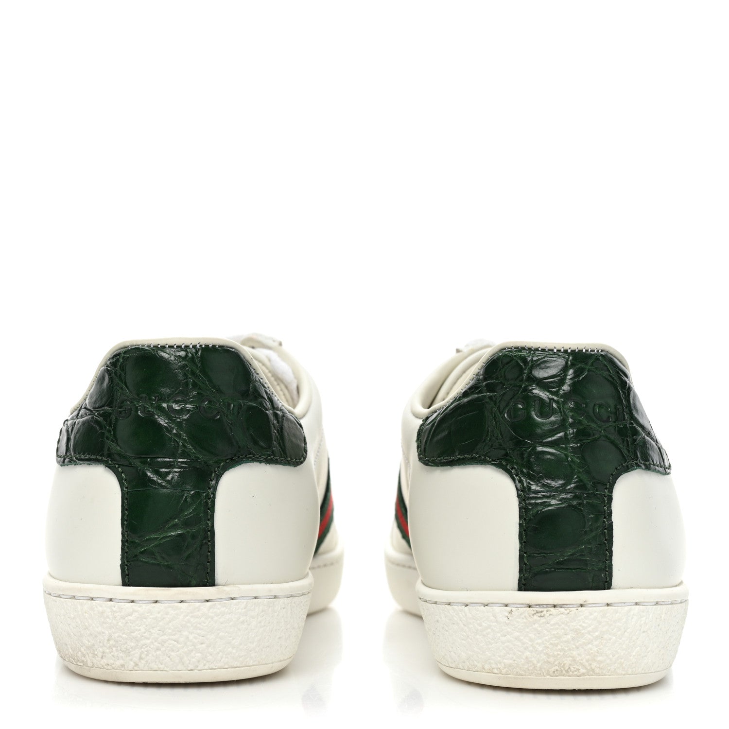 Gucci Calfskin Crocodile Web Womens Ace Sneakers 35 White Green 4 of 9