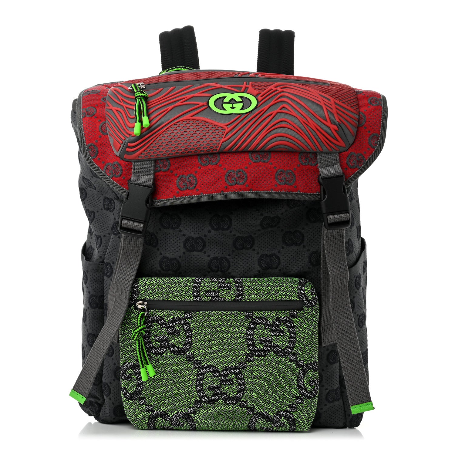 Gucci Jersey GG Monogram All Over Pan Sport Double Buckle Backpack Grey Green Multicolor 1 of 10