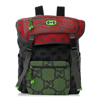Gucci Jersey GG Monogram All Over Pan Sport Double Buckle Backpack Grey Green Multicolor 1 of 10