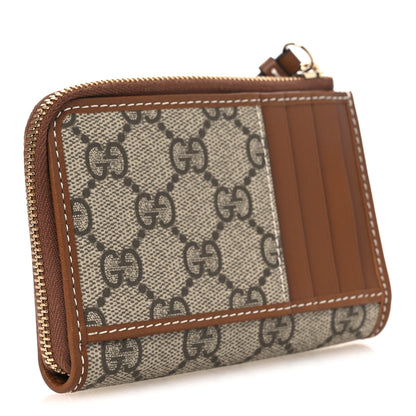 Gucci GG Supreme Monogram Emblem Zip Card Case Beige Ebony Sundial 3 of 9