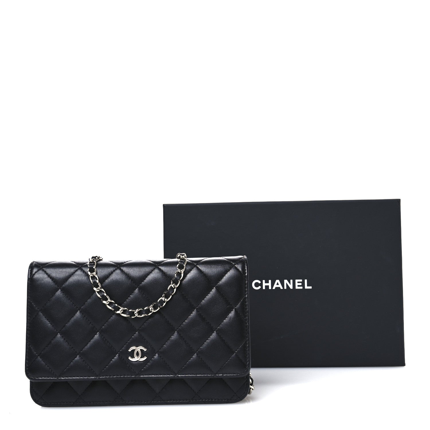 Chanel Lambskin Quilted Wallet On Chain WOC Black 12 of 12
