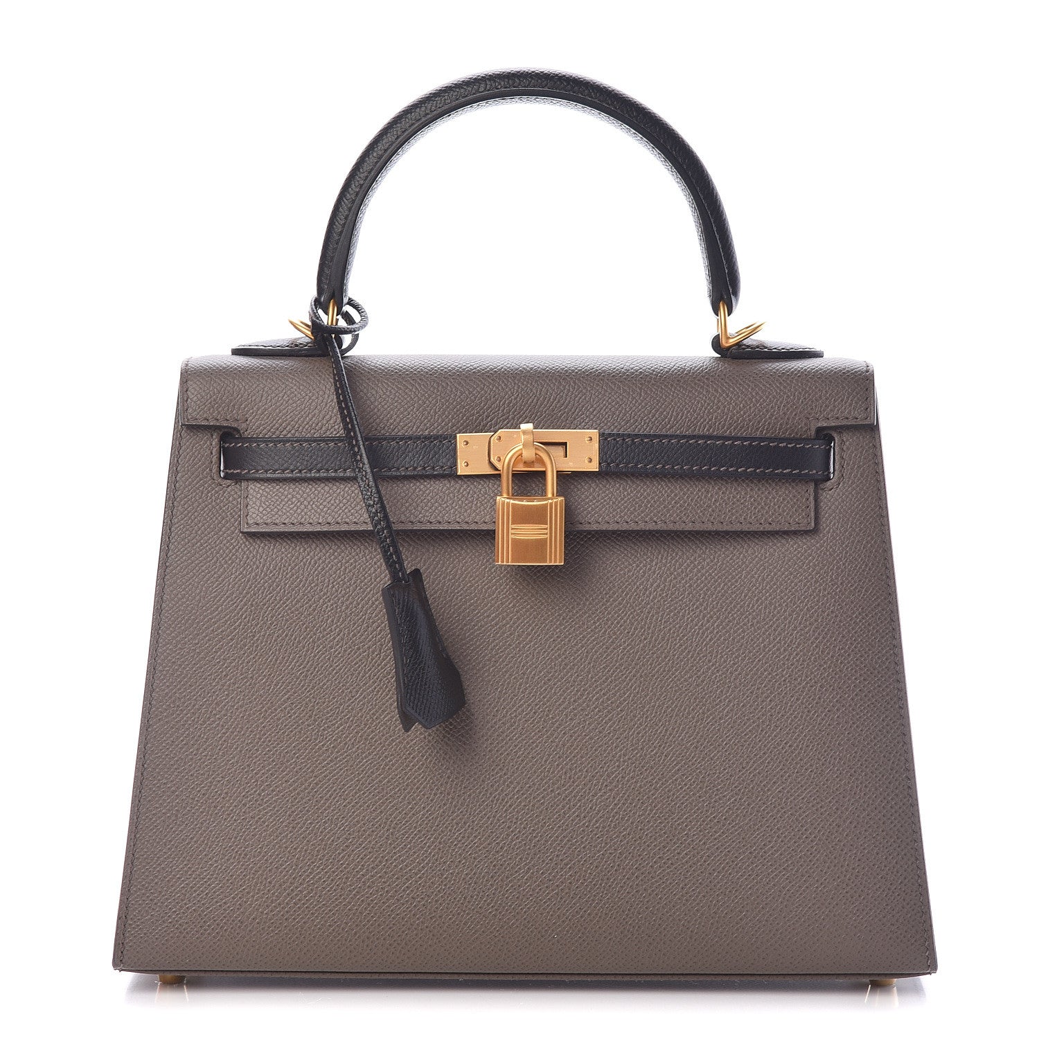 Hermes Epsom Bi Color Horseshoe Kelly Sellier 25 Etain Black 1 of 40