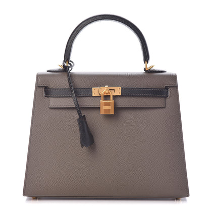Hermes Epsom Bi Color Horseshoe Kelly Sellier 25 Etain Black 1 of 40