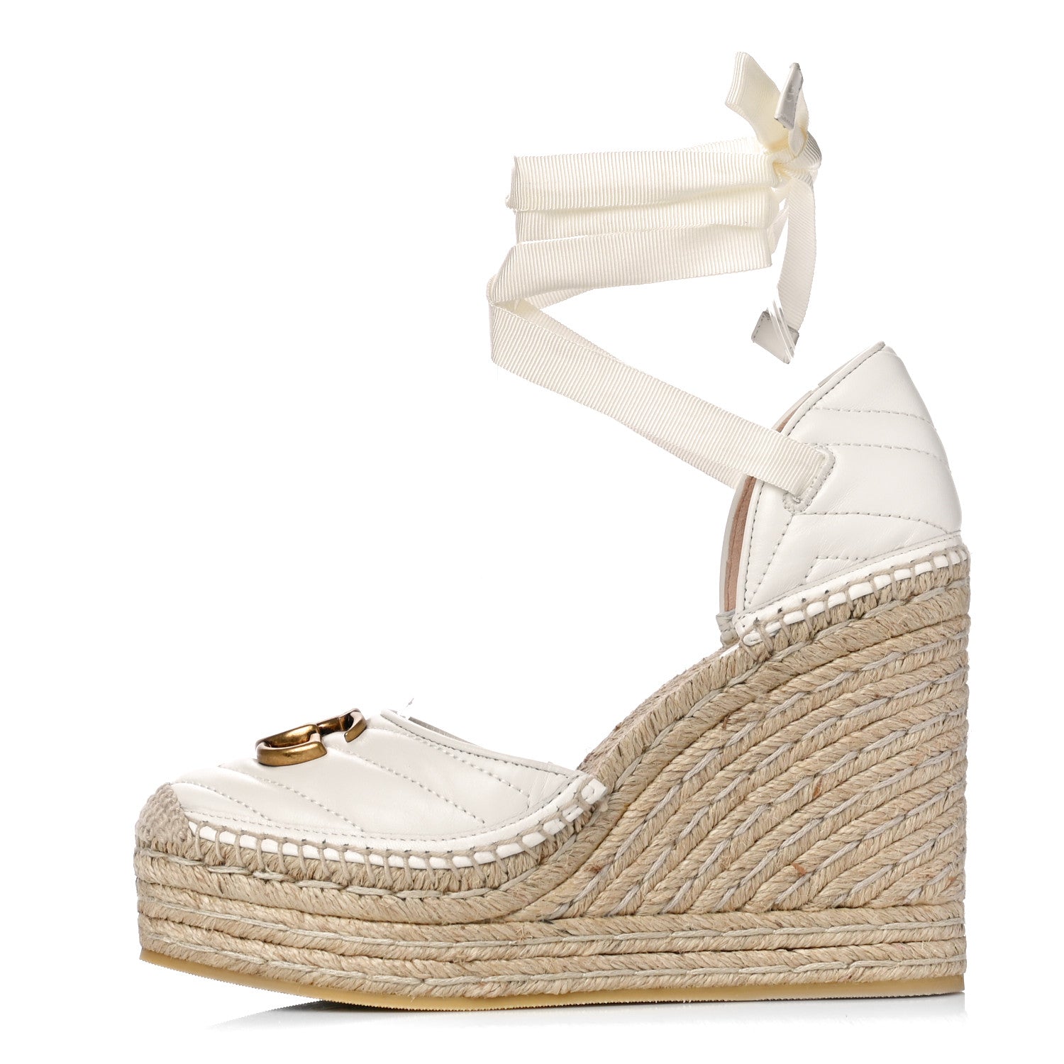 Gucci Nappa Matelasse GG Marmont Ankle Wrap Platform 35/120mm Espadrille Wedges 38.5 Great White 1 of 9
