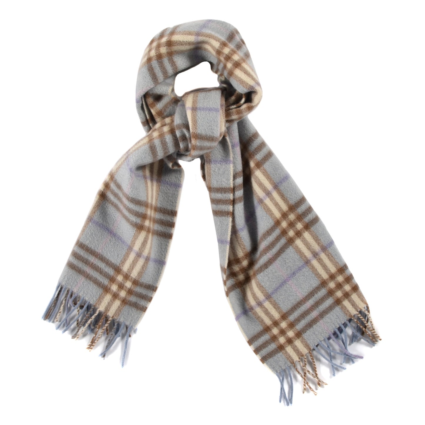 Cashmere Check Fringe Scarf Light Blue
