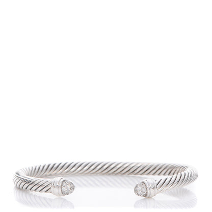 David Yurman Sterling Silver Pave Diamond 5mm Cable Classics Bracelet 1 of 5