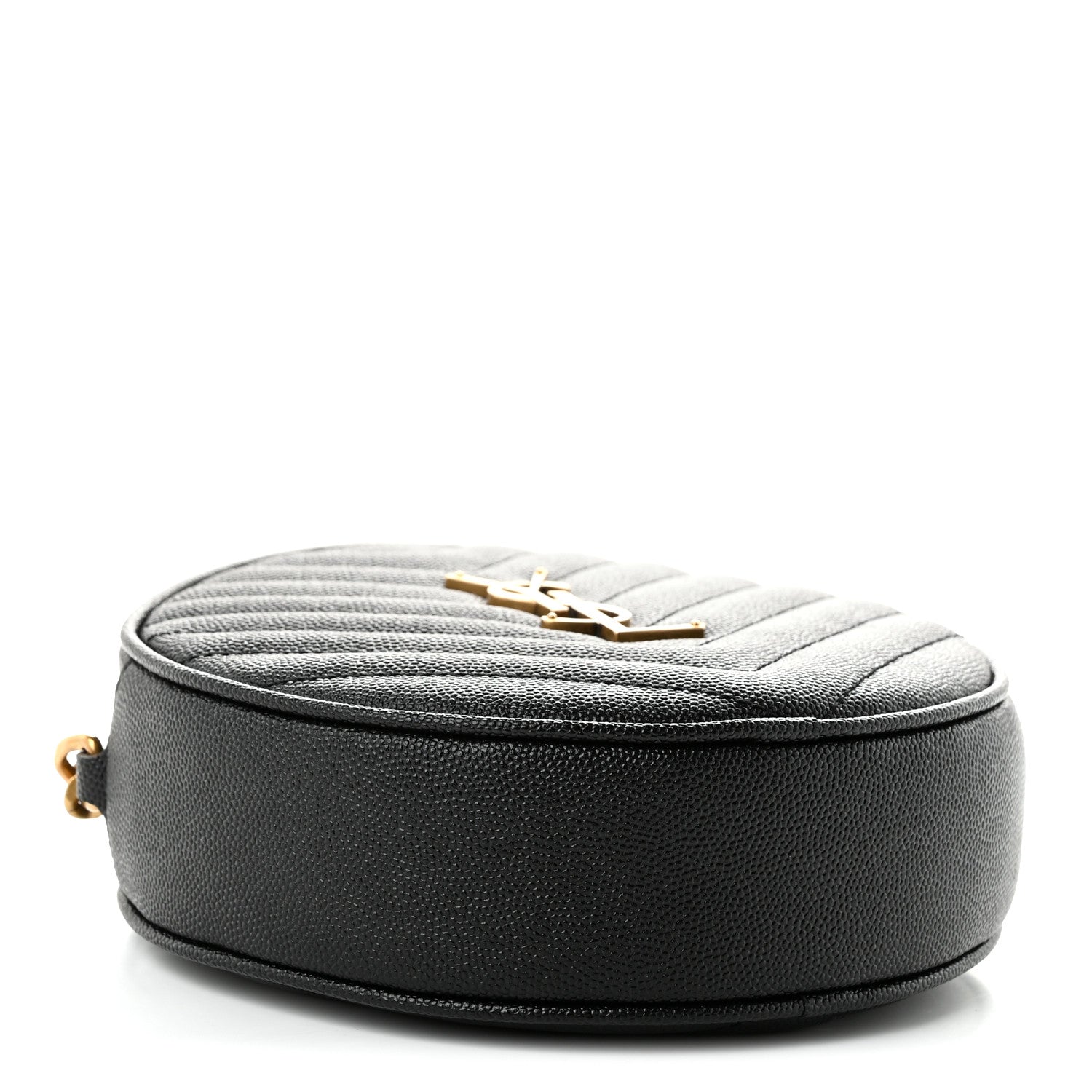 Saint Laurent Grain De Poudre Matelasse Chevron Quilted Round Vinyle Camera Bag Black 4 of 11