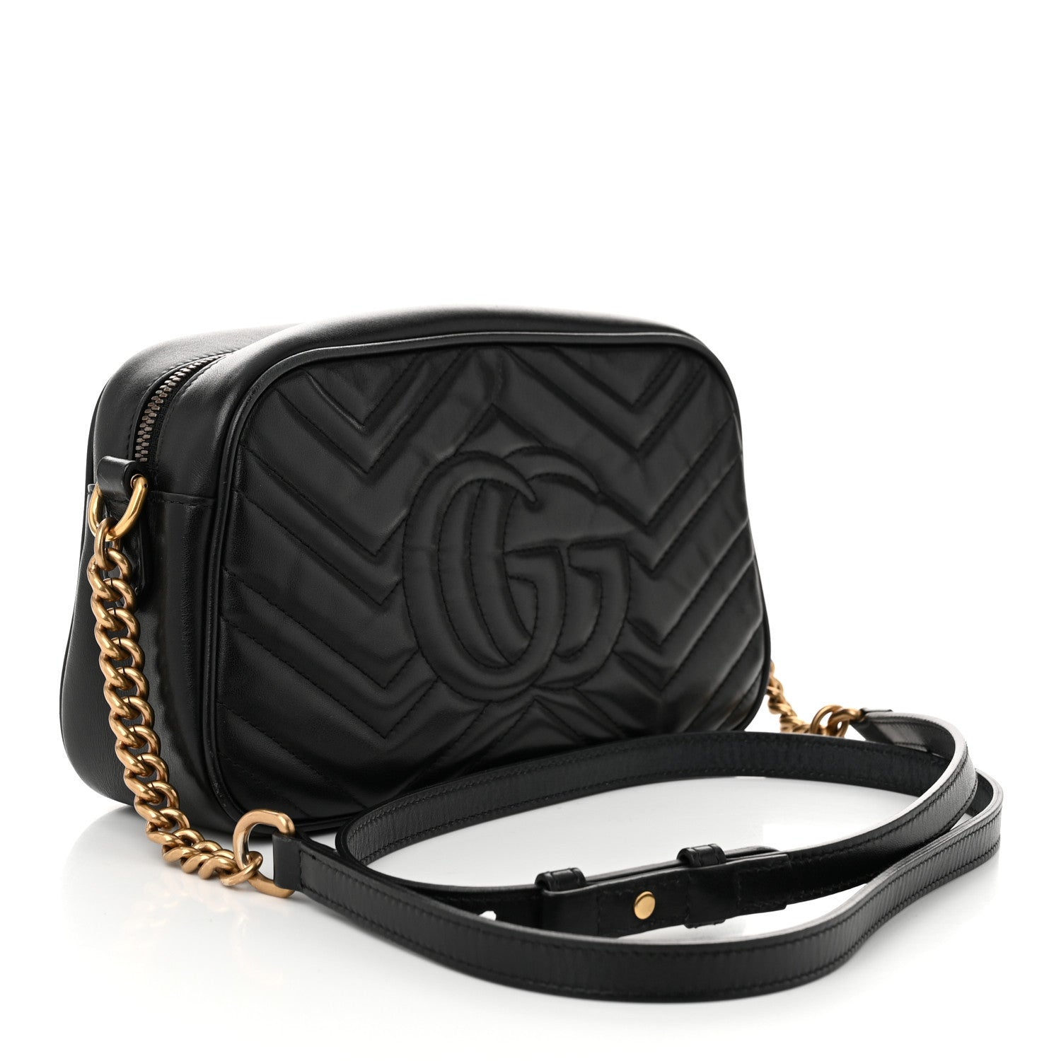 Gucci Calfskin Matelasse Small GG Marmont Chain Shoulder Bag Black 3 of 12