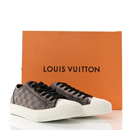 Louis Vuitton Metallic Patent Embossed Damier Tattoo Mens Low Top Sneakers 7.5 Grey 9 of 9