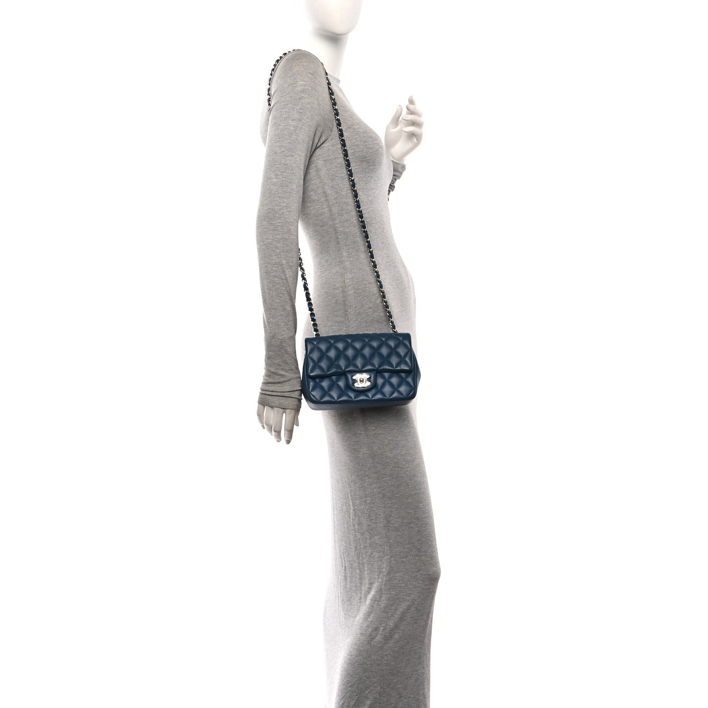 Lambskin Quilted Mini Rectangular Flap Blue
