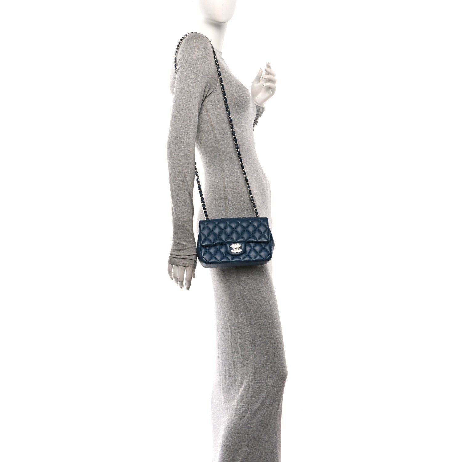 Chanel Lambskin Quilted Mini Rectangular Flap Blue 2 of 10