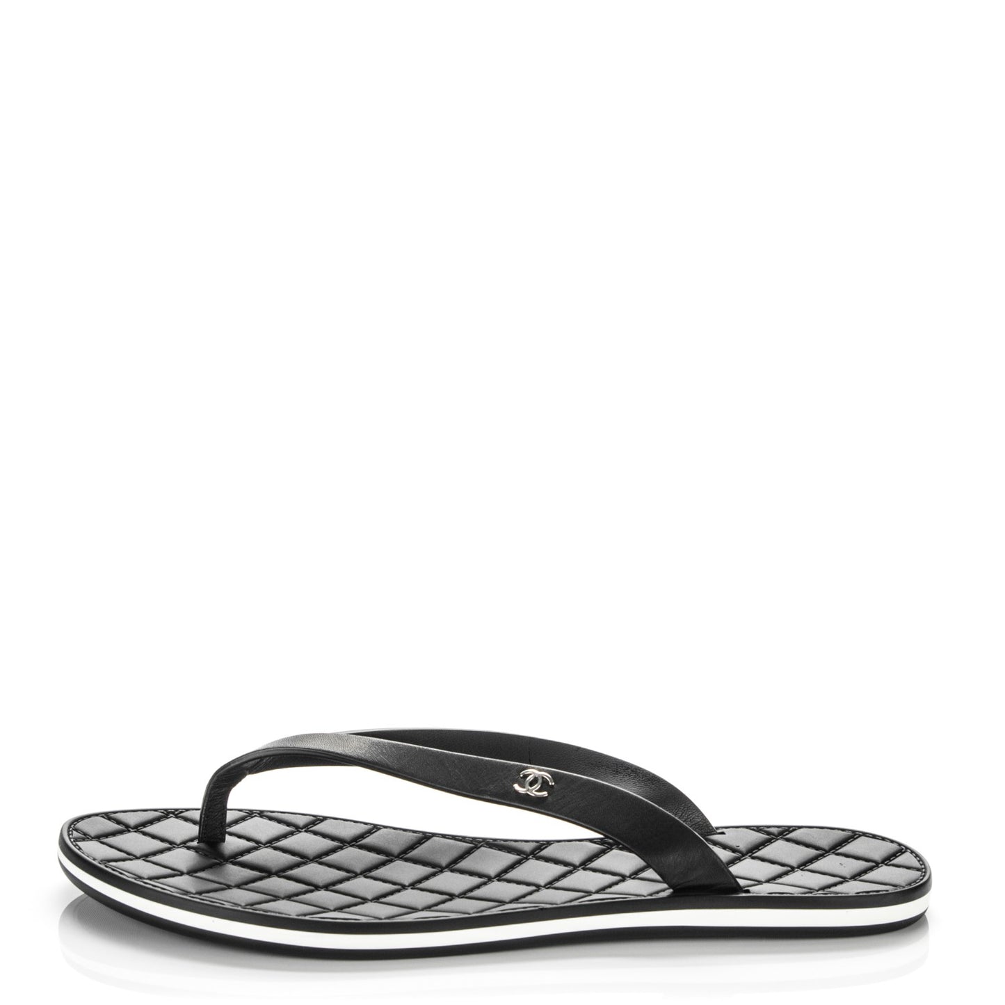Calfskin Rubber Thong Sandals 35.5 Black