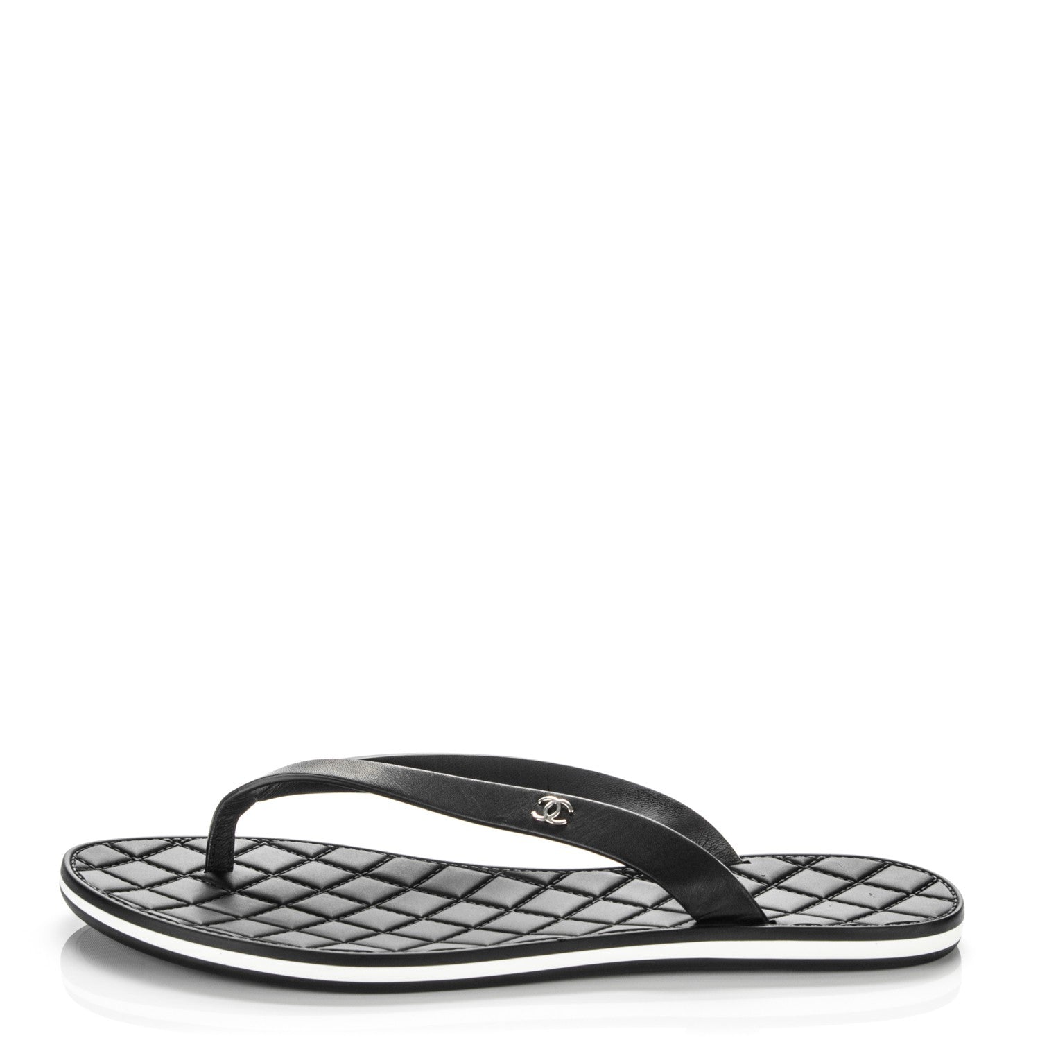 Chanel Calfskin Rubber Thong Sandals 35.5 Black 1 of 7
