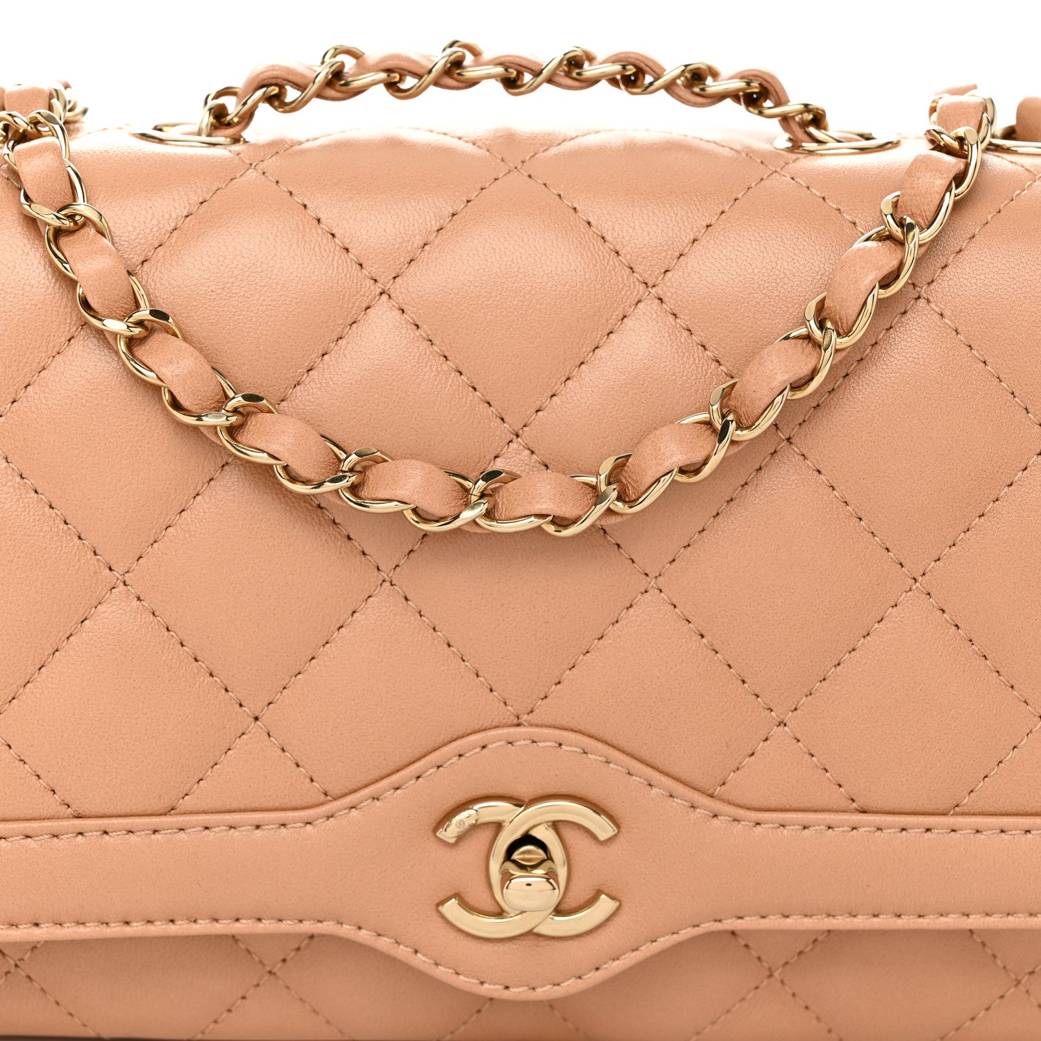 Chanel Crumpled Glazed Lambskin Quilted Medium Hold The Line Flap Beige 8 of 11