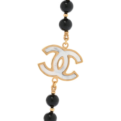 Chanel Marble Beaded CC Long Necklace Black Gold White 4 of 6