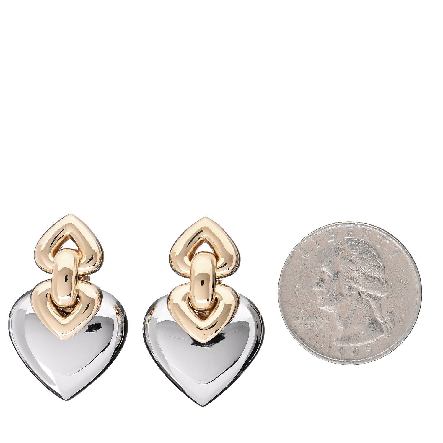 Bulgari 18K Yellow White Gold Doppio Heart Drop Clip-On Earrings 2 of 3