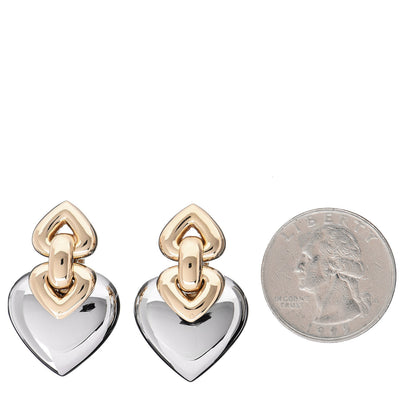 Bulgari 18K Yellow White Gold Doppio Heart Drop Clip-On Earrings 2 of 3