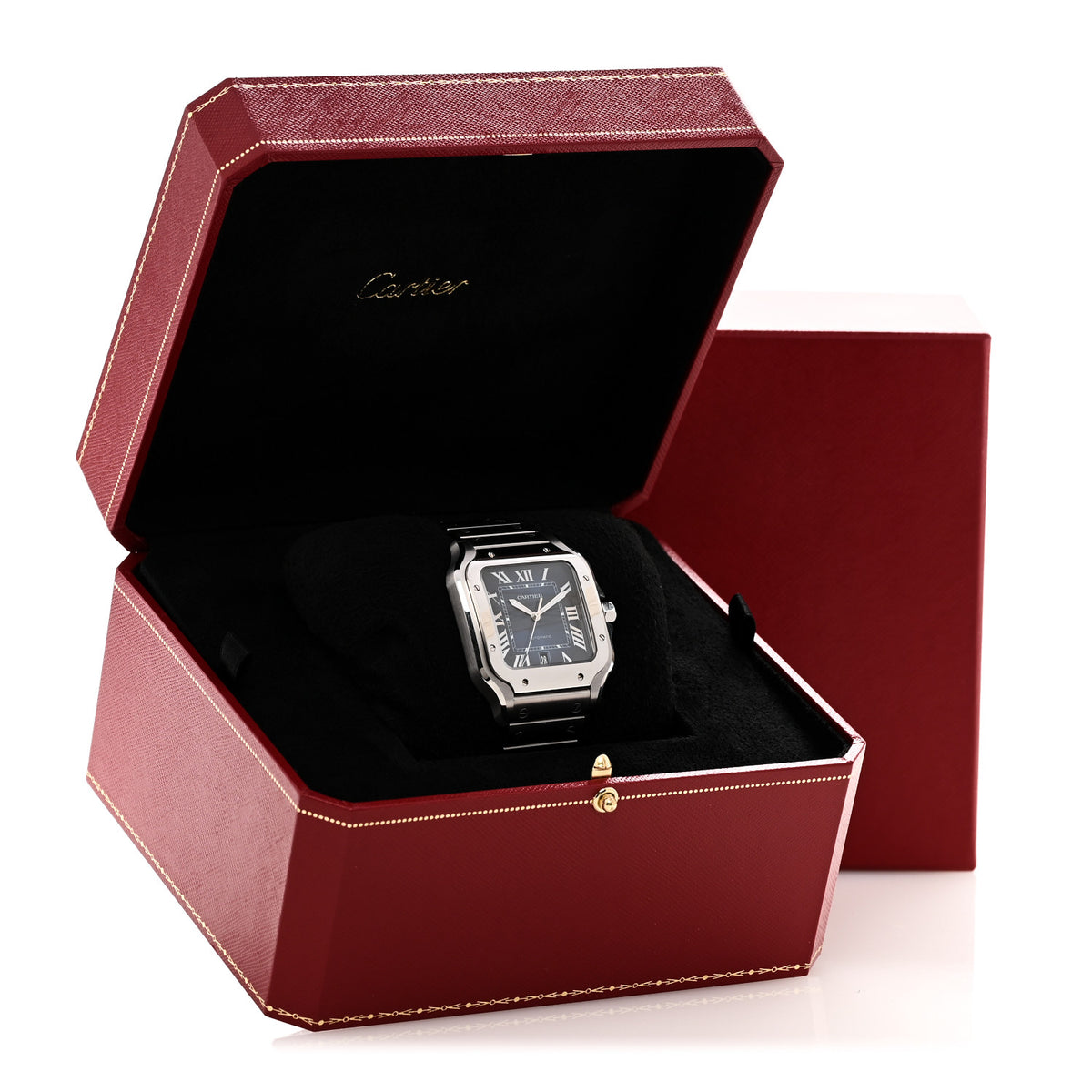 Stainless Steel Alligator 39.8mm Santos De Cartier Automatic Watch Blue