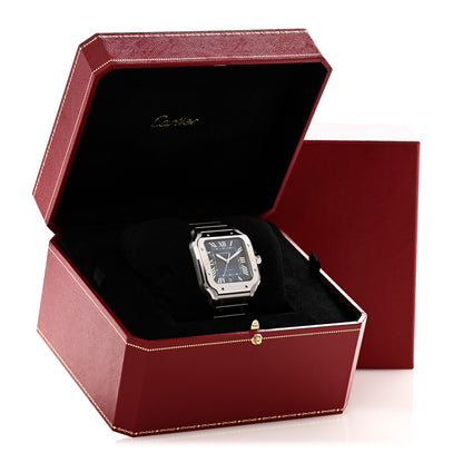 Cartier Stainless Steel Alligator 39.8mm Santos De Cartier Automatic Watch Blue 5 of 5