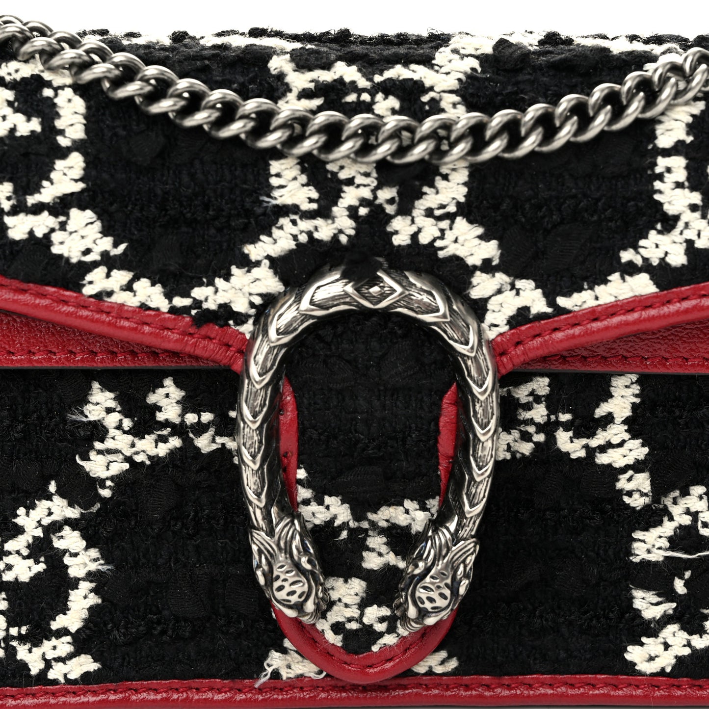 Tweed GG Monogram Super Mini Dionysus Shoulder Bag Black White Romantic Cherry