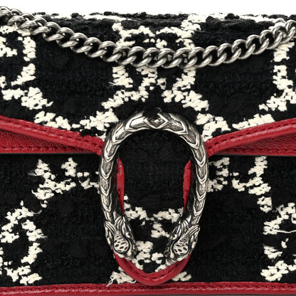 Gucci Tweed GG Monogram Super Mini Dionysus Shoulder Bag Black White Romantic Cherry 7 of 10