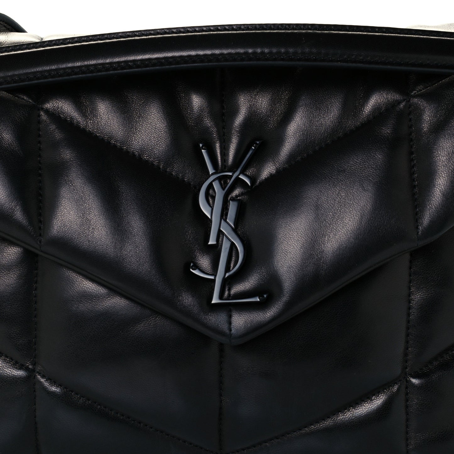 Lambskin Quilted Medium Loulou Puffer Monogram Chain Satchel Black
