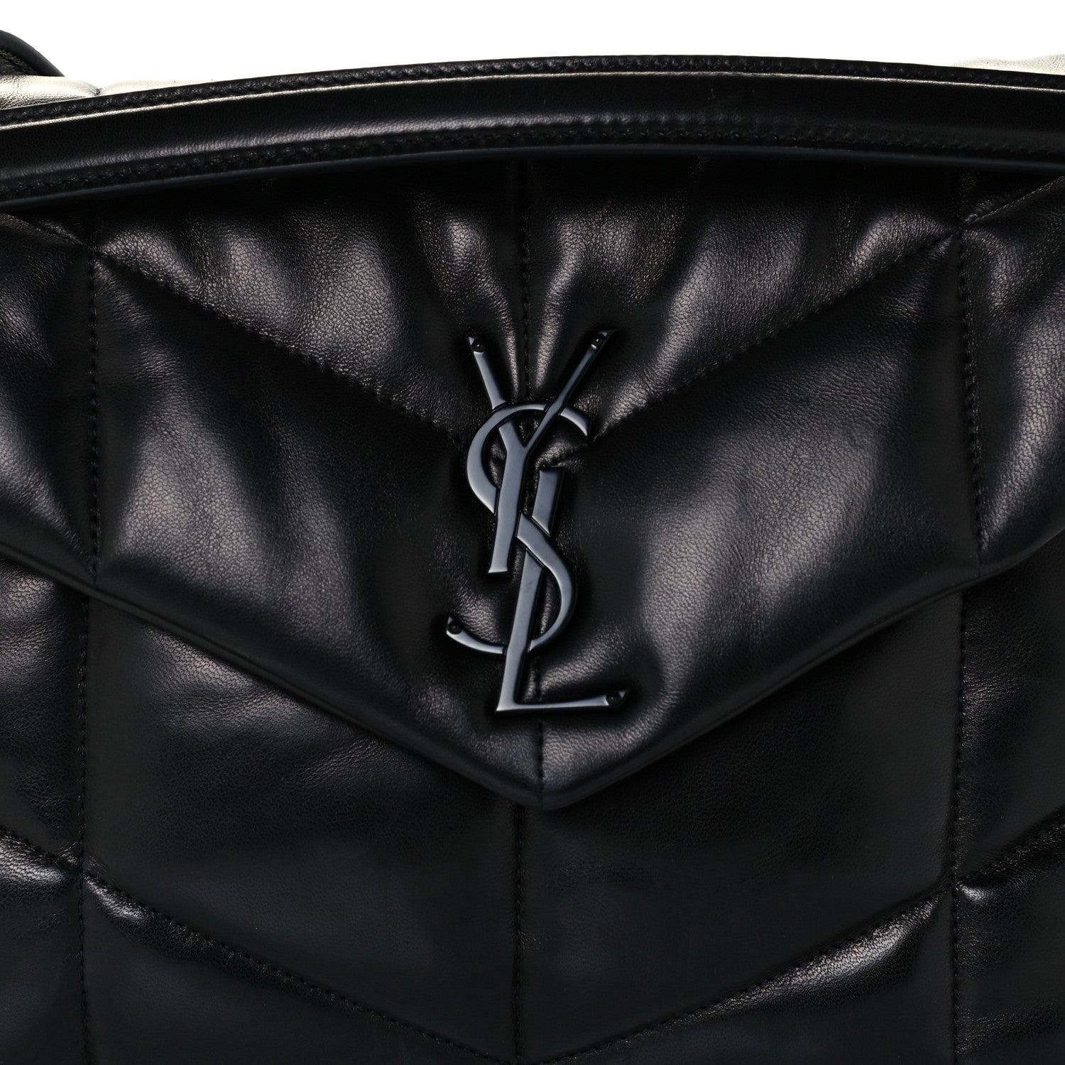 Saint Laurent Lambskin Quilted Medium Loulou Puffer Monogram Chain Satchel Black 9 of 11