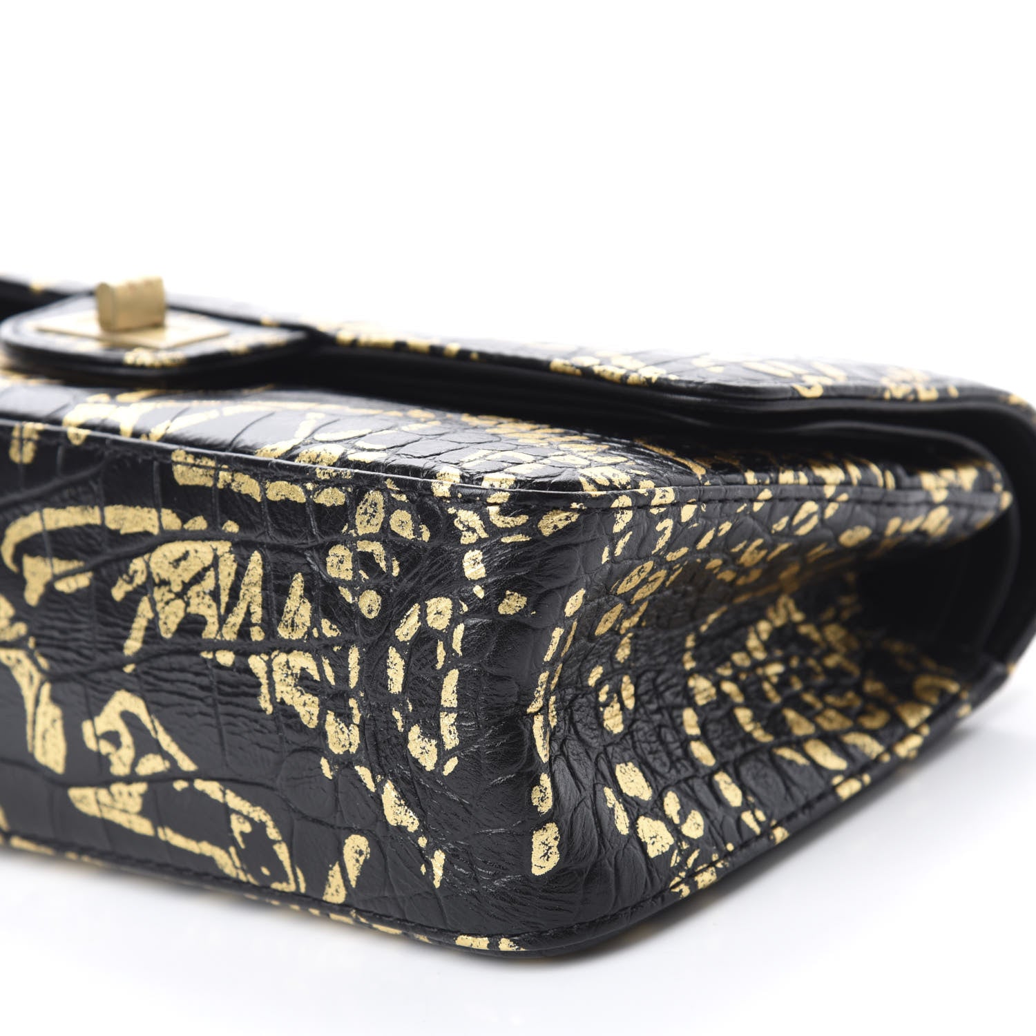 Chanel Calfskin Crocodile Embossed Graffiti 2.55 Cocodile Reissue 225 Flap Black Gold 7 of 12