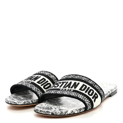 Christian Dior Canvas Embroidered Paris Dway Mules Slide Sandals 37 White Black 3 of 9
