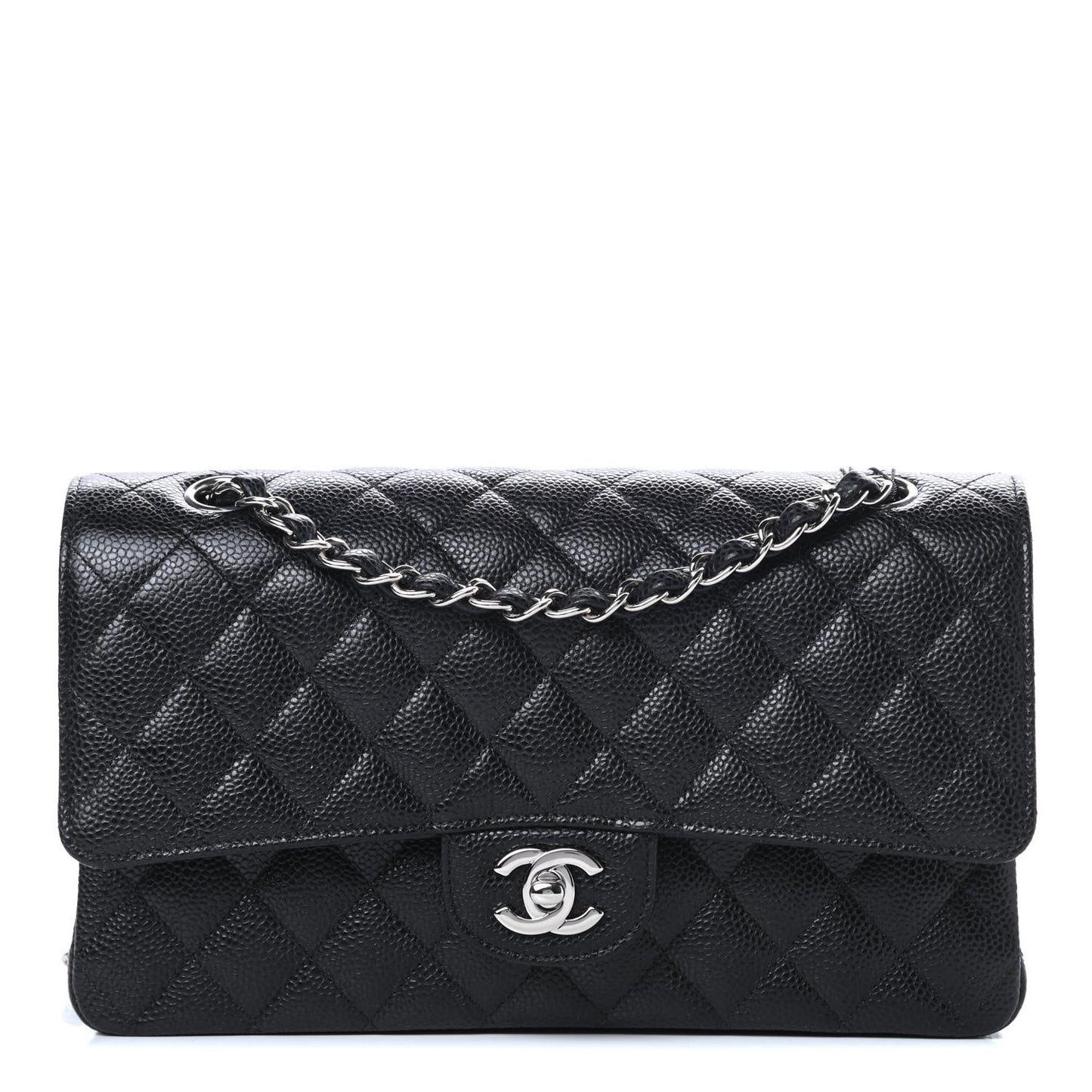 Caviar Quilted Medium Double Flap Black