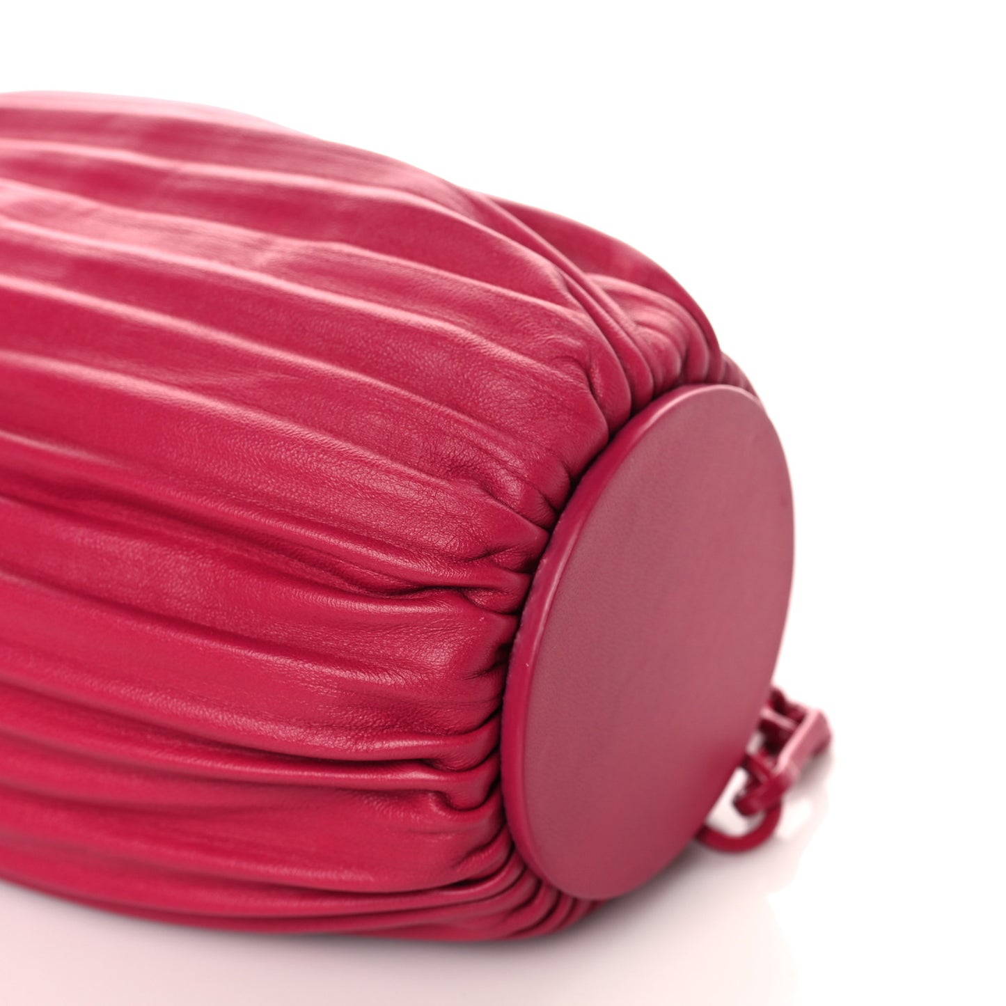 Lambskin Pleated Bracelet Pouch Chain Shoulder Bag Ruby Red Glaze