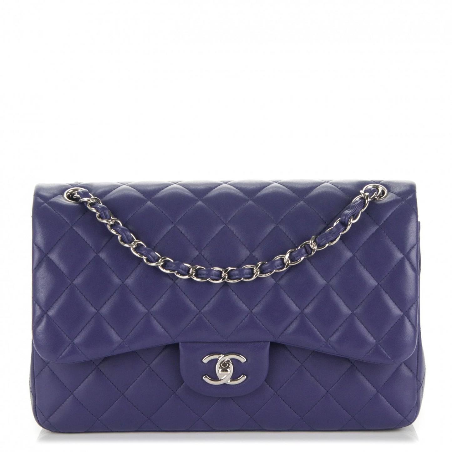 Lambskin Quilted Jumbo Double Flap Purple