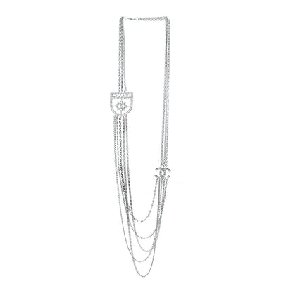 Chanel Baguette Crystal CC Shield Multi Strand Long Chain Necklace Silver 3 of 5