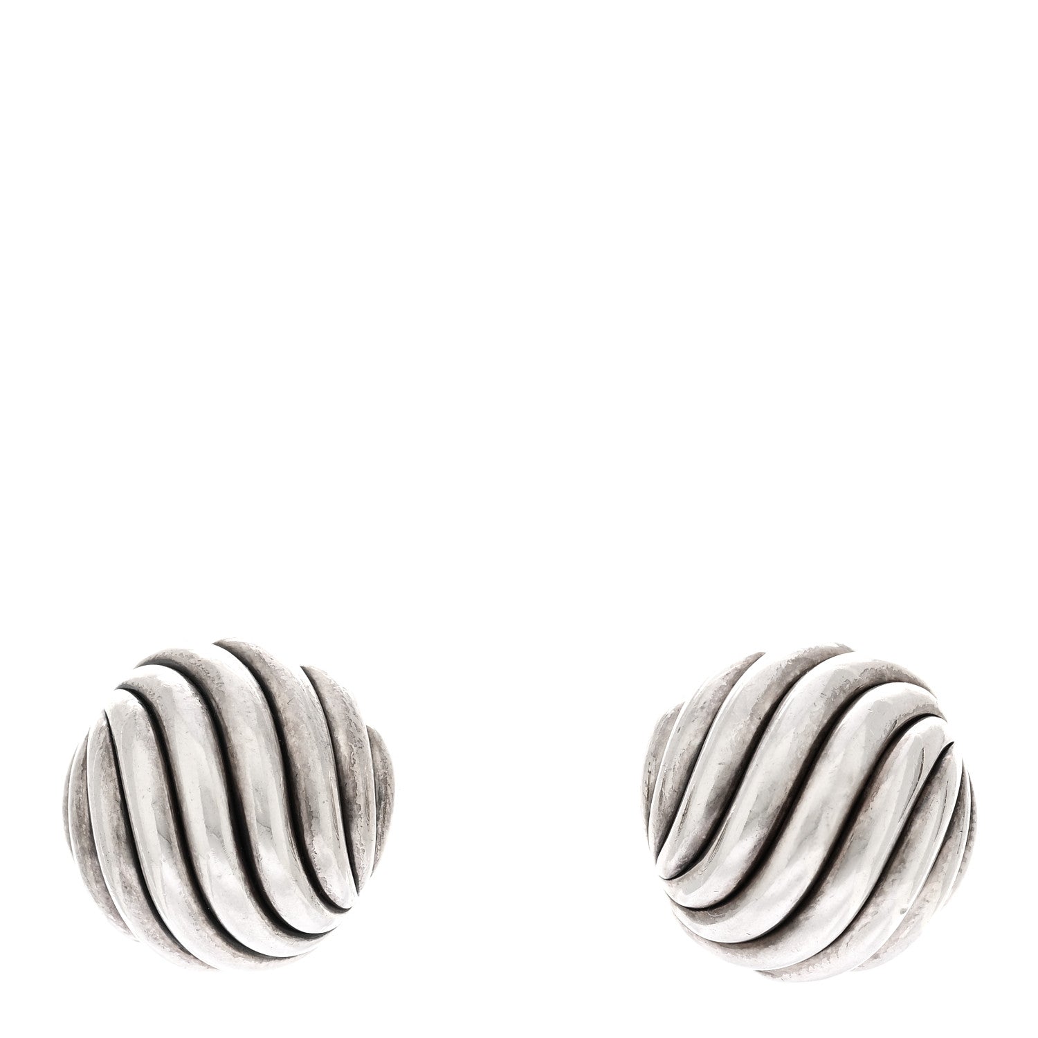 David Yurman Sterling Silver 17.5mm Sculpted Cable Stud Earrings 1 of 4