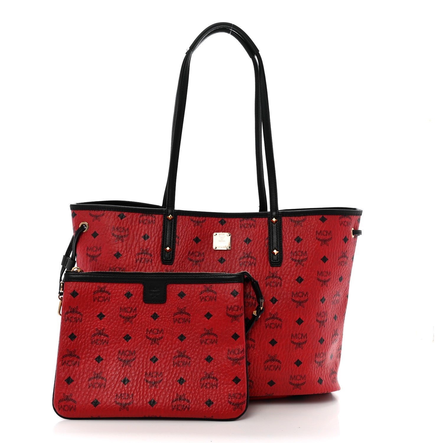 MCM Visetos Medium Project Reversible Shopper Tote Ruby Red Black 4 of 19