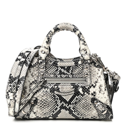 Balenciaga Grained Calfskin Snake Effect Neo Classic Silver Hardware Mini City Black White 1 of 9