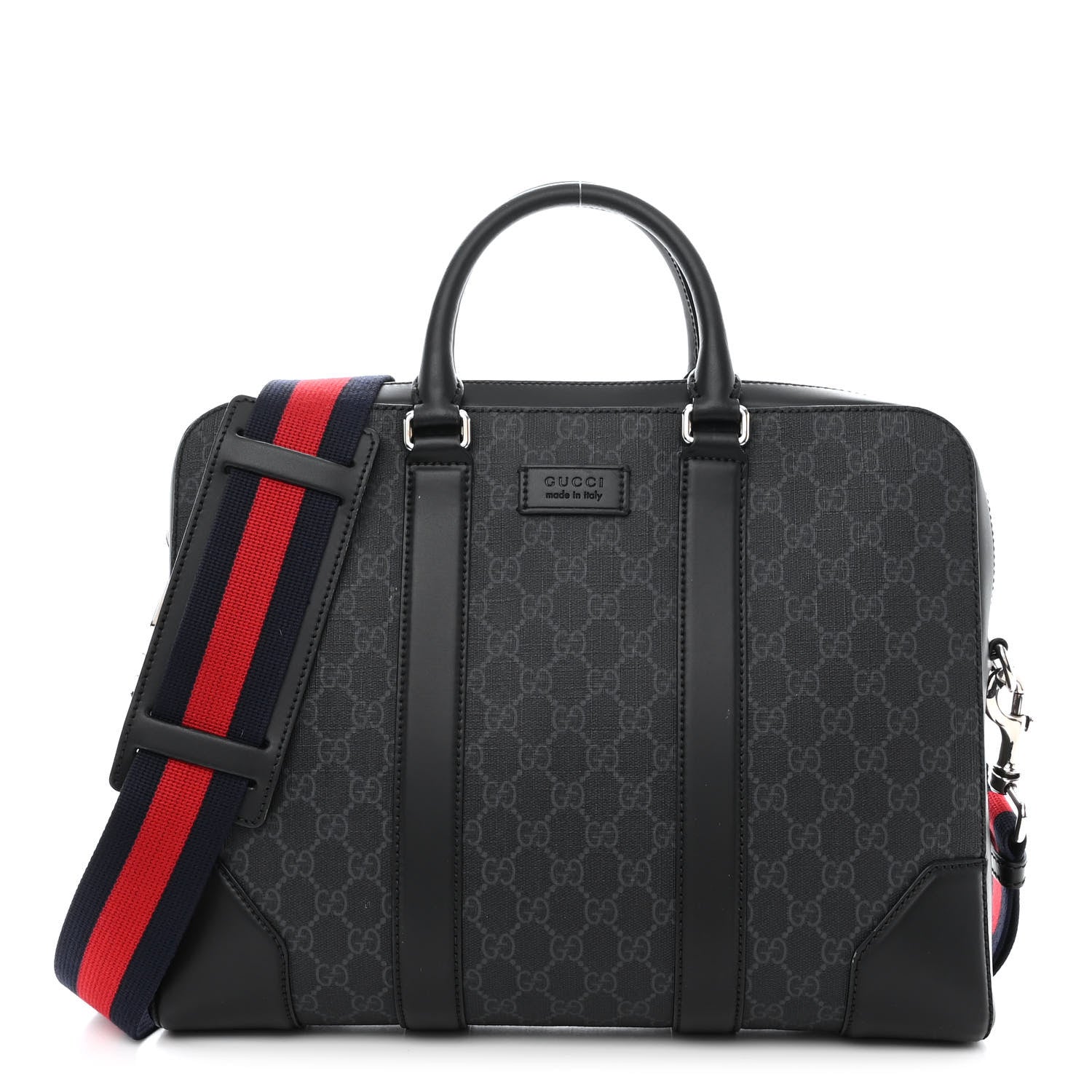 Gucci GG Supreme Monogram Appia Calfskin Web Briefcase Black 1 of 9