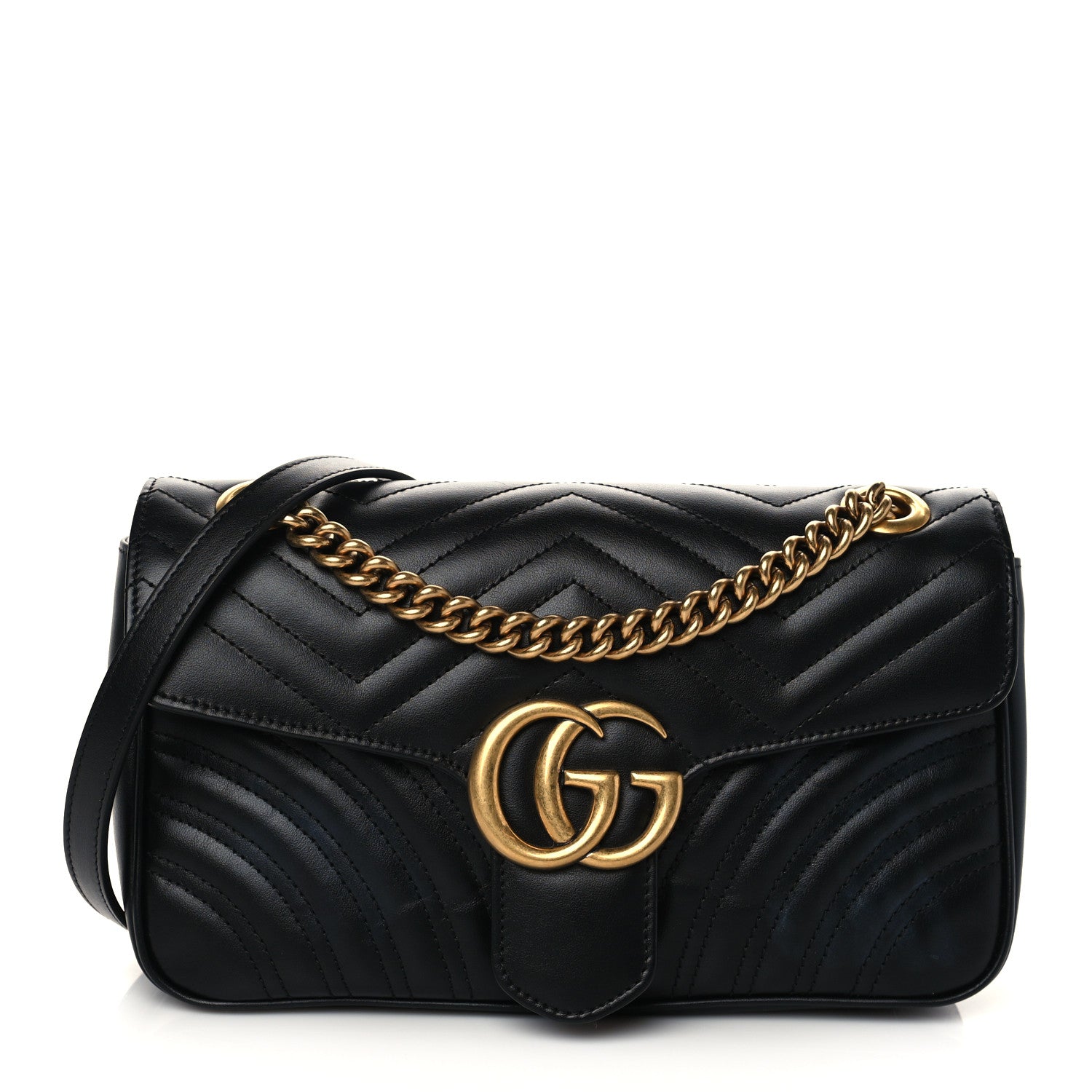 Gucci Calfskin Matelasse Small GG Marmont Shoulder Bag Black 1 of 7