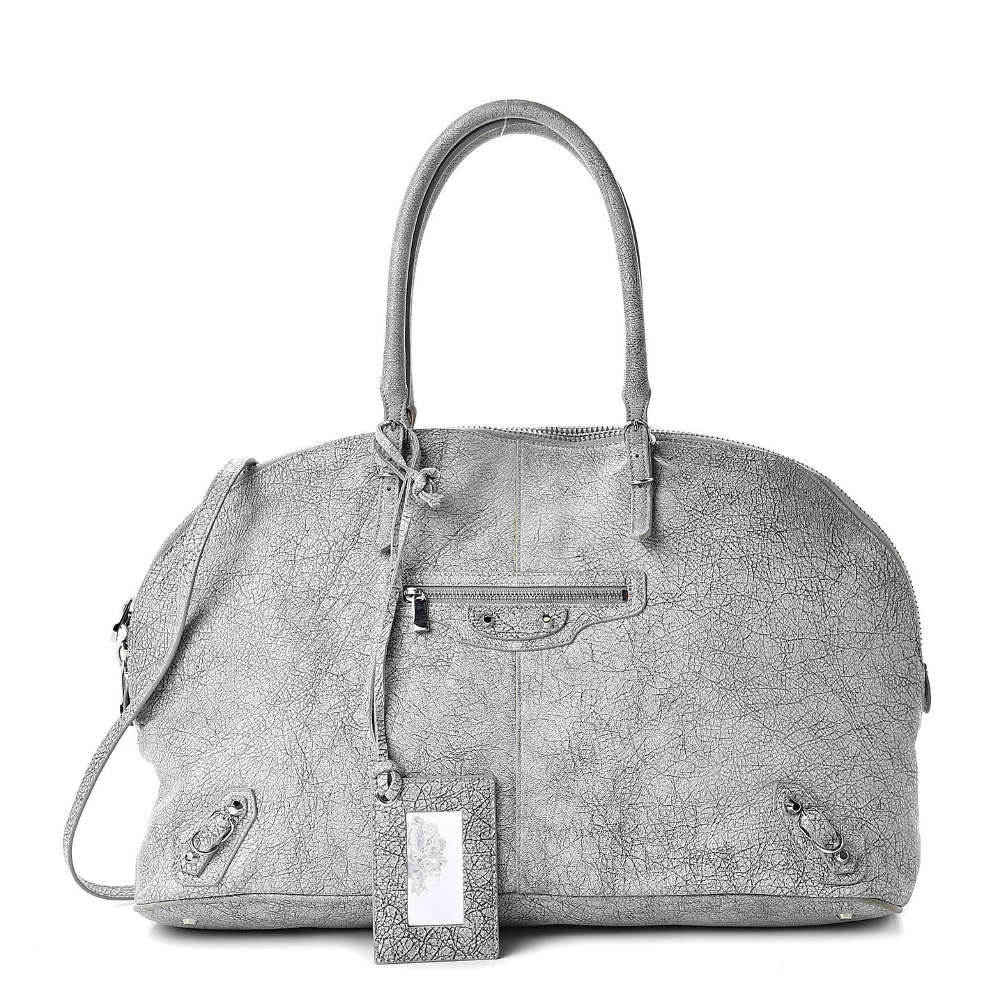 Agneau Classic Silver Hardware Papier Large Bowling Bag Grey