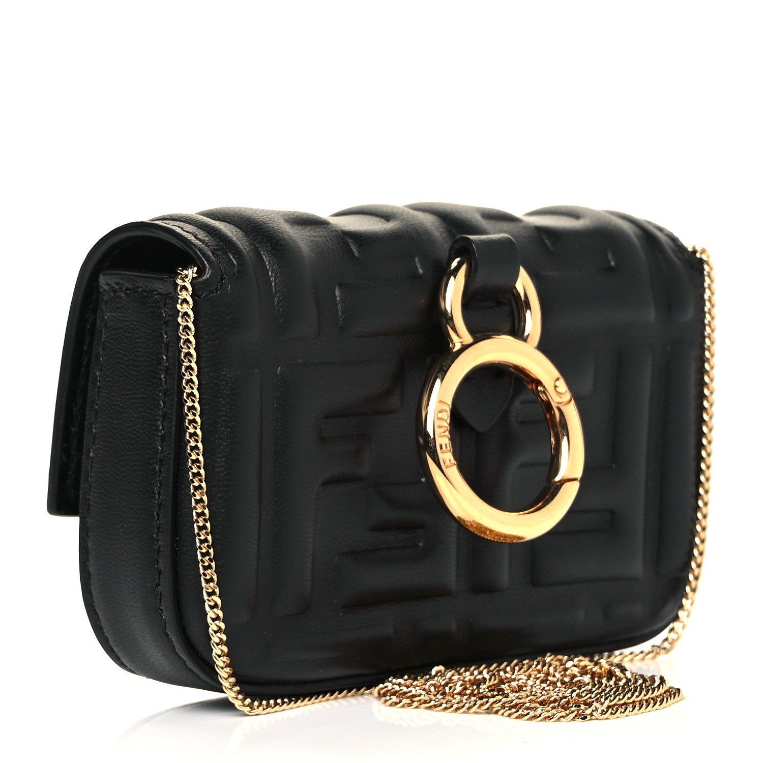 Fendi Nappa Matisse FF Embossed Nano Baguette Charm Black 3 of 10