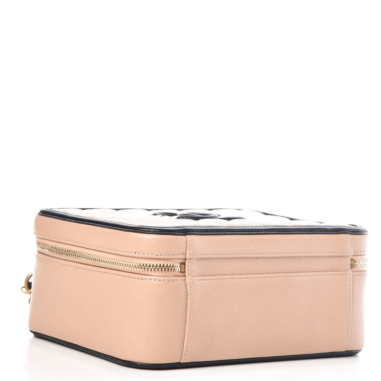 Caviar Quilted Large CC Filigree Vanity Case Beige Black