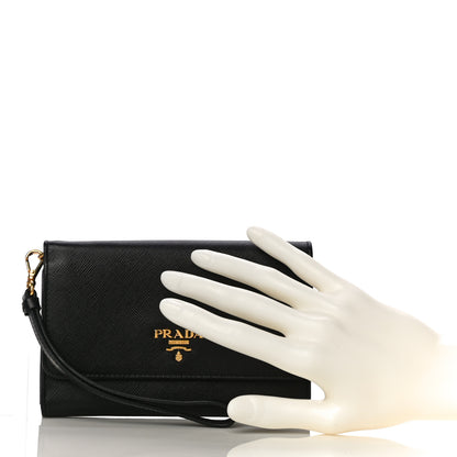 Prada Saffiano Metal Phone Wristlet Wallet Black 2 of 10