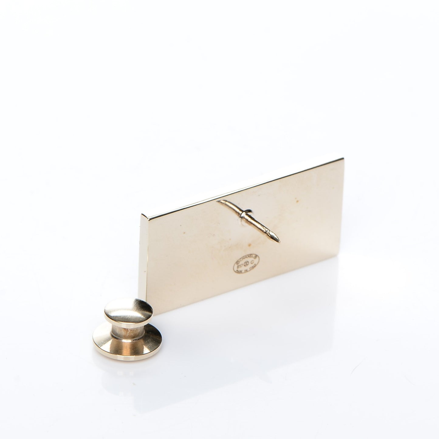 Metal Resin Pearl Coco License Plate Brooch Black Gold