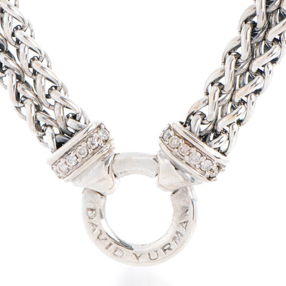 David Yurman Sterling Silver Diamond Double Wheat Chain Necklace 17mm 3 of 5