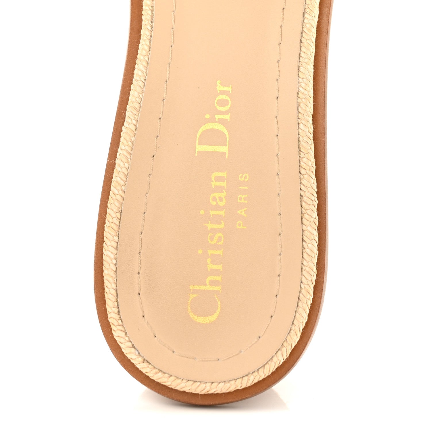 Christian Dior Straw Embroidered Dway 40mm Slide Sandals 37.5 Natural Black 7 of 9